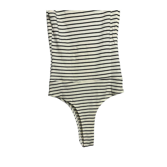 Lulus NWT Square'd You Go Striped Ribbed Square Neck Bodysuit White Size Small - Picture 4 of 8